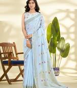 Sky blue linen beautiful tussle on pallu casual wear saree