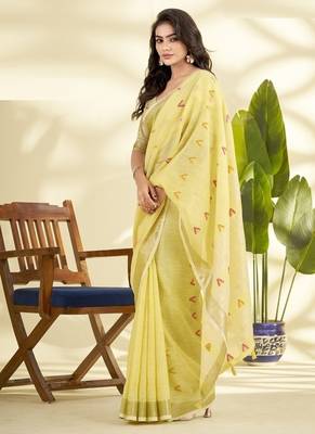 Lemon linen beautiful tussle on pallu casual wear saree 1