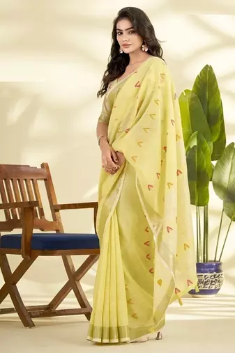 Lemon linen beautiful tussle on pallu casual wear saree