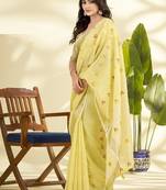 Lemon linen beautiful tussle on pallu casual wear saree