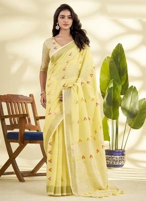 Lemon linen beautiful tussle on pallu casual wear saree 2