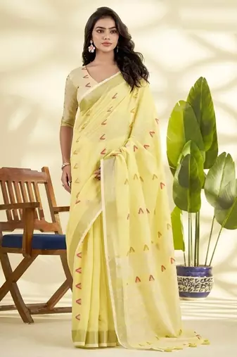 Lemon linen beautiful tussle on pallu casual wear saree