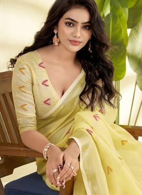 Lemon linen beautiful tussle on pallu casual wear saree 3
