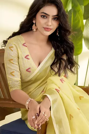 Lemon linen beautiful tussle on pallu casual wear saree