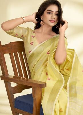 Lemon linen beautiful tussle on pallu casual wear saree 4