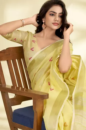 Lemon linen beautiful tussle on pallu casual wear saree