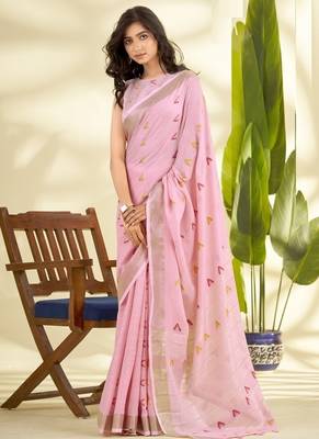 Baby pink linen beautiful tussle on pallu casual wear saree 1