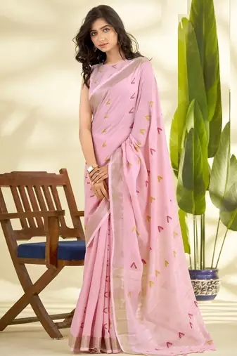 Baby pink linen beautiful tussle on pallu casual wear saree