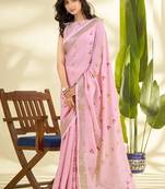 Baby pink linen beautiful tussle on pallu casual wear saree