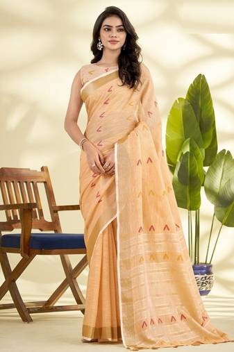 Orange linen beautiful tussle on pallu casual wear saree