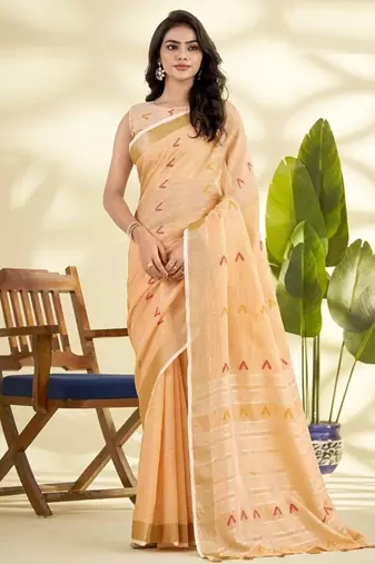 Orange linen beautiful tussle on pallu casual wear saree