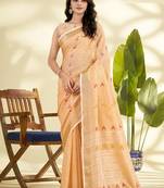 Orange linen beautiful tussle on pallu casual wear saree