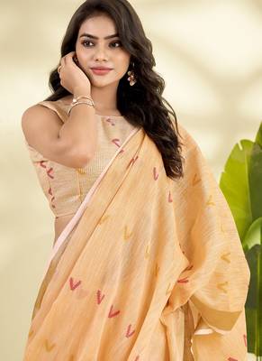 Orange linen beautiful tussle on pallu casual wear saree 2
