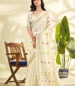 Off-white linen beautiful tussle on pallu casual wear saree