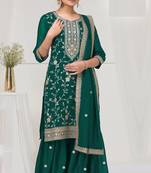 Bottle green embroidered vichitra semi-stitched pakistani salwar suit