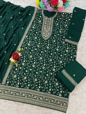 Bottle green embroidered vichitra stitched salwar suit 3