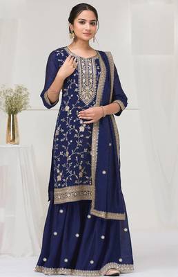 Navy blue embroidered vichitra stitched salwar suit 1
