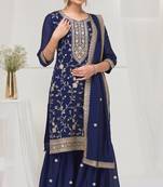 Navy blue embroidered vichitra semi-stitched pakistani salwar suit