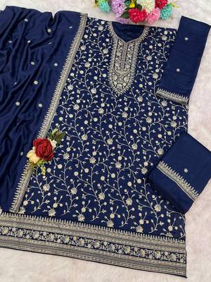 Navy blue embroidered vichitra stitched salwar suit 3