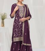 Purple embroidered vichitra semi-stitched pakistani salwar suit