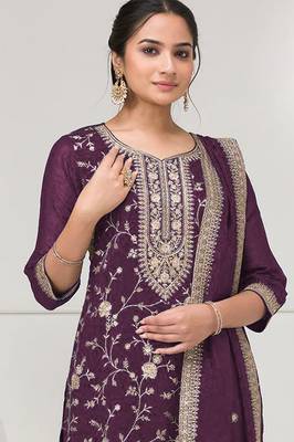Purple embroidered vichitra stitched salwar suit 2