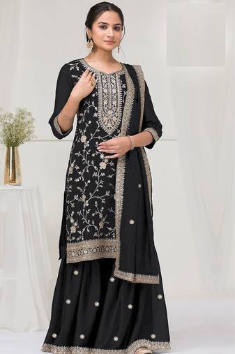 Black embroidered vichitra semi-stitched pakistani salwar suit