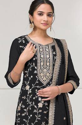 Black embroidered vichitra stitched salwar suit 2