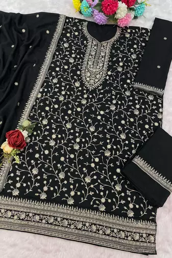 Black embroidered vichitra stitched salwar suit