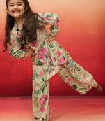 girls' mint green cotton kurta with palazzo set - navratri special