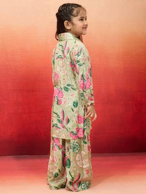 girls' mint green cotton kurta with palazzo set - navratri special 5
