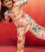 girls' cream cotton kurta with palazzo set - navratri collection