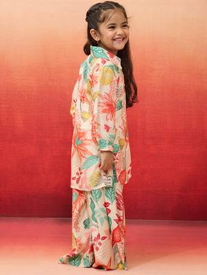 girls' cream cotton kurta with palazzo set - navratri collection 5