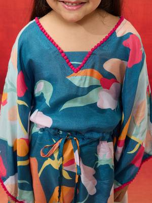 girls' blue cotton kurta with pyjama set - navratri collection 2
