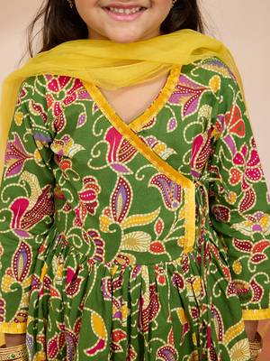girls' green cotton kurta with sharara set - navratri special 2