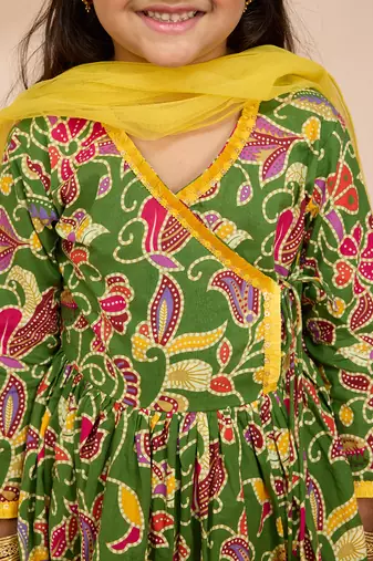 girls' green cotton kurta with sharara set - navratri special