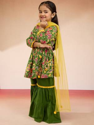 girls' green cotton kurta with sharara set - navratri special 4