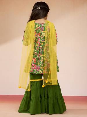 girls' green cotton kurta with sharara set - navratri special 5