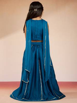 girls' Turquoise satin lehenga set with embroidery - navratri collection 5