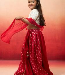 girls White viscose lehenga set - traditional embroidered festive outfit for navratri & durga puja