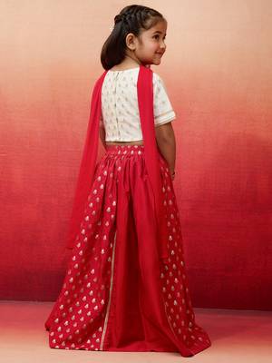 girls White viscose lehenga set - traditional embroidered festive outfit for navratri & durga puja 5