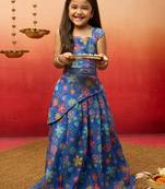 girls blue organza lehenga set - embroidered diwali festival outfit