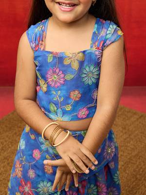 girls blue organza lehenga set - embroidered diwali festival outfit 2