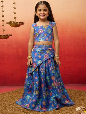 girls blue organza lehenga set - embroidered diwali festival outfit 3