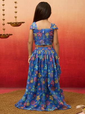girls blue organza lehenga set - embroidered diwali festival outfit 5