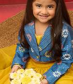 girls yellow lehenga set with jacket - sequined diwali party outfit