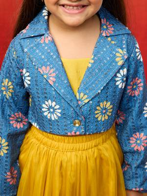 girls yellow lehenga set with jacket - sequined diwali party outfit 2