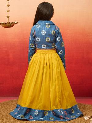 girls yellow lehenga set with jacket - sequined diwali party outfit 5