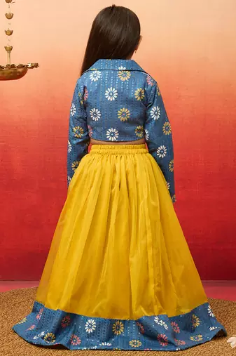 girls yellow lehenga set with jacket - sequined diwali party outfit