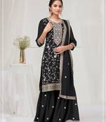 Black color embroideried faux chiffon semi stitched salwar suit