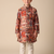 Orange printed polyster kurta set for boys